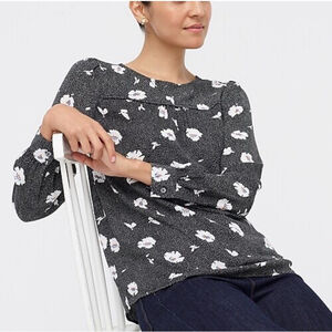 Women's J.CREW Black & White Floral Polka Dot Blouse XS